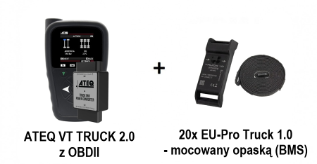ZESTAW : Programator ATEQ VT TRUCK 2.0 z OBDII + 20x EU-Pro Truck 1.0 - mocowany opaską (BMS)