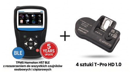 ZESTAW : Programator TPMS Hamaton H57 BLE z rozszerzeniem do wszystkich czujników osobowych i ciężarowych na 5 lat + 4x T-Pro HD 1.0