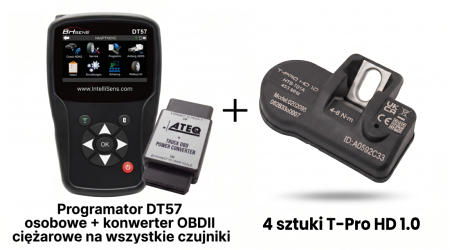 Programator DT57 by Ateq osobowe + konwerter OBDII ciężarowe na wszystkie czujniki + 4x T-Pro HD 1.0